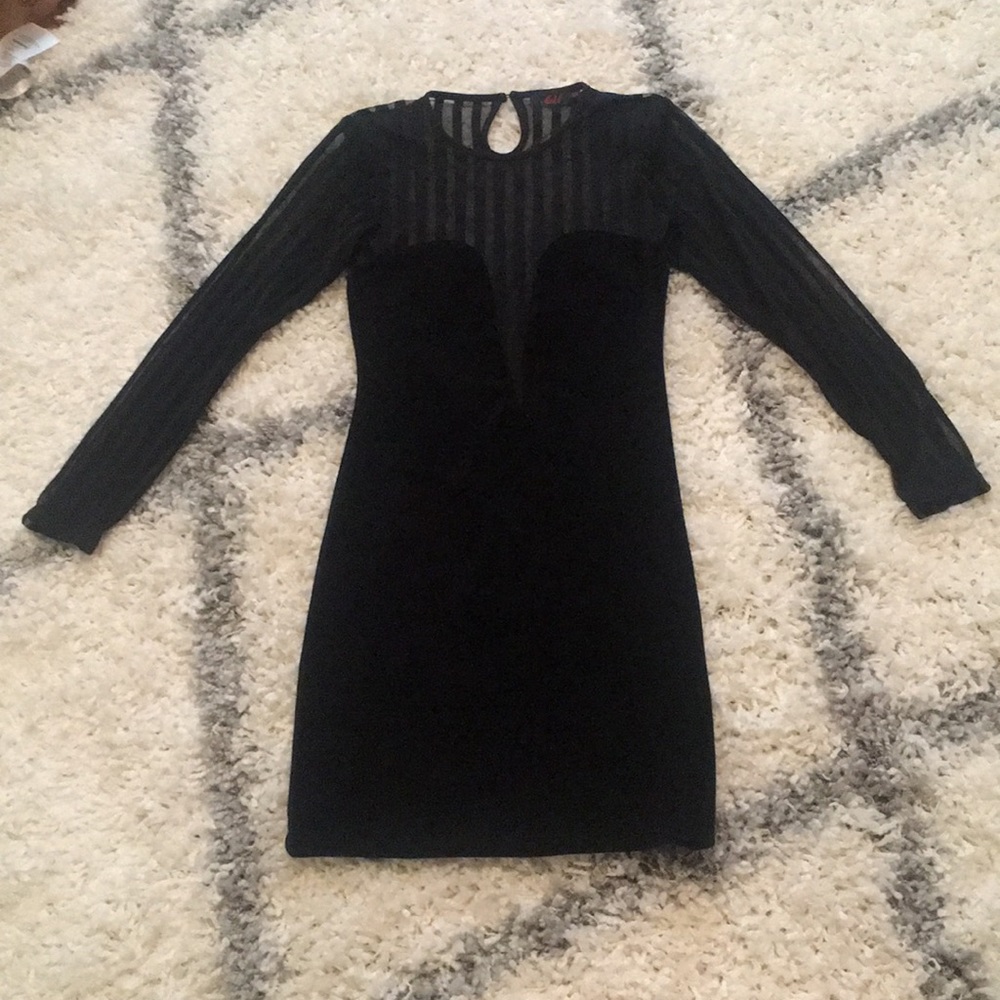 Black cut out mesh long sleeve dress